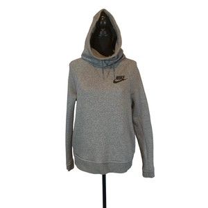 Nike Sportswear Women S Rally Funnel Neck Embroidered Hoodie Gray Sweatshirt